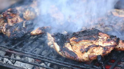 Chicken meat on bbq grill Stock Footage 46073157