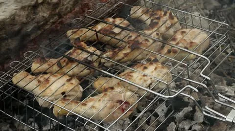 Chicken meat is fried on nature Stock Footage 10875332