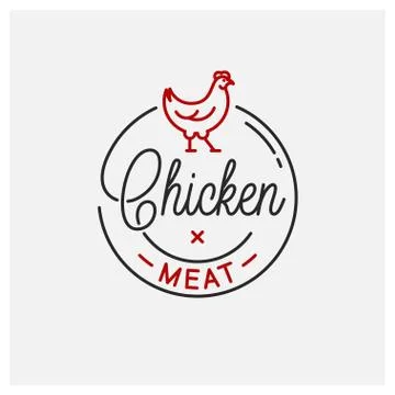 Chicken meat logo. Round linear emblem of chicken Stock Illustration