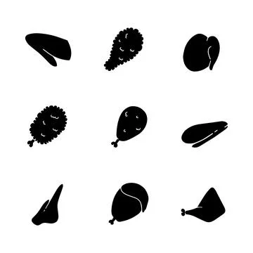 Chicken meat solid icon collection. glyph hand drawn style. isolated illust.. Stock Illustration