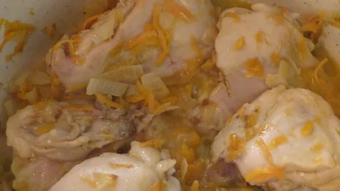 Chicken meat is stewed with vegetables Stock Footage 160947917