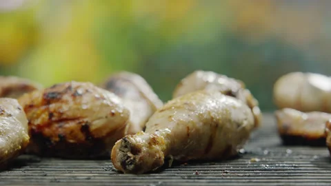 Chicken Meat Toast on Barbeque Grid with Smoke Stock Footage 145254867