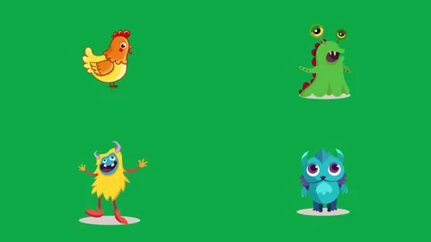 Chicken Monster Alien Creature animation on green screen minimal animated Stock Footage 334704392