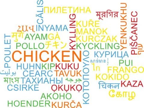 Chicken multilanguage wordcloud background concept Stock Illustration