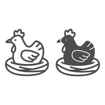 Chicken in nest line and solid icon, poultry concept, brood hen bird vector sign イラスト素材