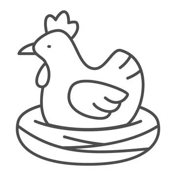 Chicken in nest thin line icon, poultry concept, brood hen bird vector sign on イラスト素材