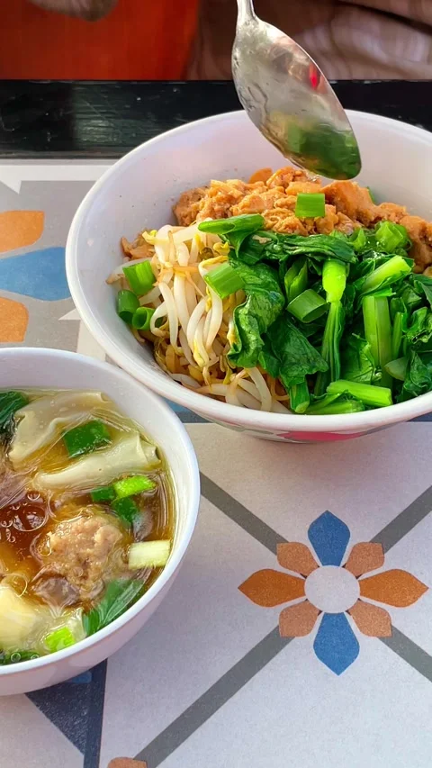 Chicken noodle with meatball and dumpling. Stock Footage 335559750