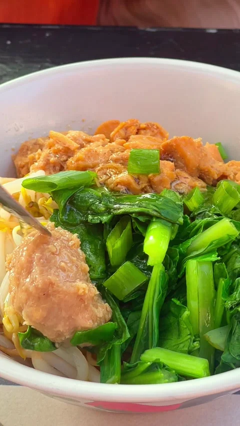 Chicken noodle with meatball and dumpling. Stock Footage 335559757