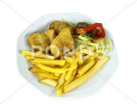 Chicken nuggets and fries Stock Photos