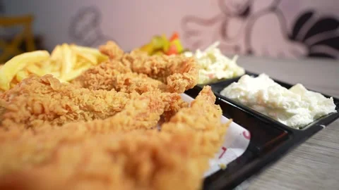 Chicken nuggets with potatos- chichen crispy HD Stock Footage 272449662