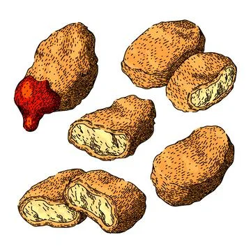 Chicken nuggets set sketch hand drawn vector 库存插图