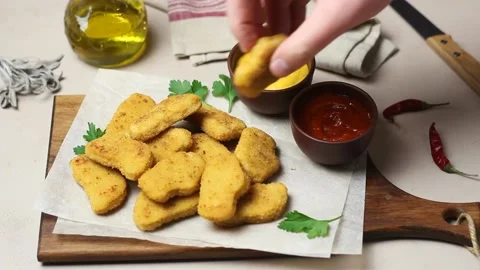 Chicken nuggets with two sauces. Fast food. American food. Stock Footage 168279249