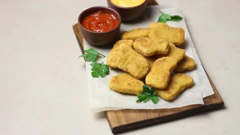Chicken nuggets with two sauces. Fast food. American food. Stock Footage 168279250