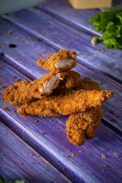 Chicken nuggets on a wooden table Stock Photos