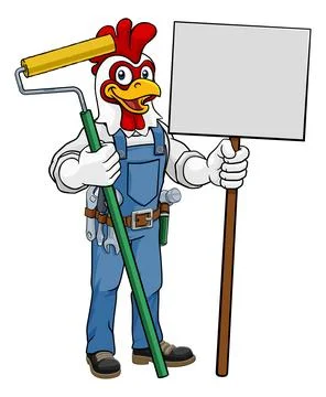 Chicken Painter Decorator Paint Roller Mascot Stock Illustration