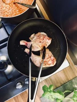 Chicken on the pan Stock Photos