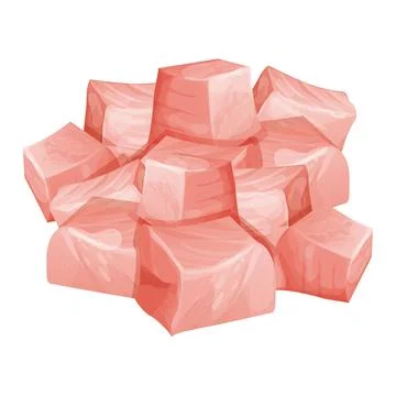 Chicken pieces, cubes raw meat, chopped sclices in cartoon style isolated on Illustrazione stock