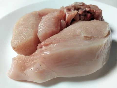 Chicken pieces on a plate, a basic ingredient in a food menu. Photos