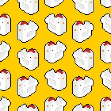 Chicken pixel art pattern seamless. 8 bit Chicken farm birds background. pi.. Stock Illustration