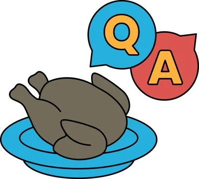 A chicken is on a plate with a question mark and an A above it Stock Illustration
