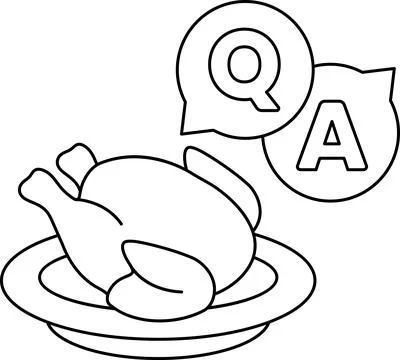 A chicken is on a plate with a question mark and an A above it Ilustração Stock