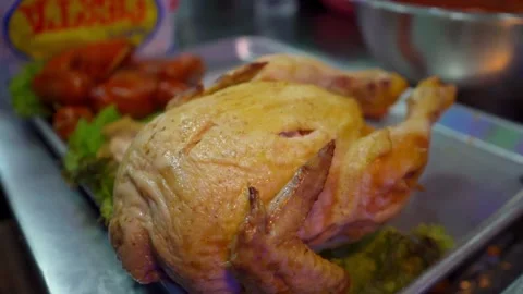 Chicken on a platter ready to eat Stock Footage 295450801