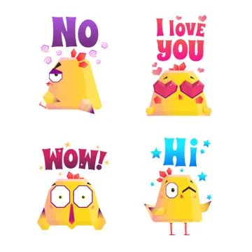 Chicken Polygonal Sticker Set Stock Illustration