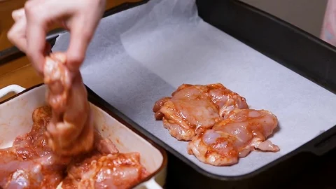 Chicken preparation phase for enchilada, Chicken marinated in chili sauce Stock Footage 125825024