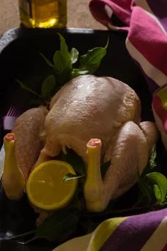Chicken prepared for roasting Stock Photos
