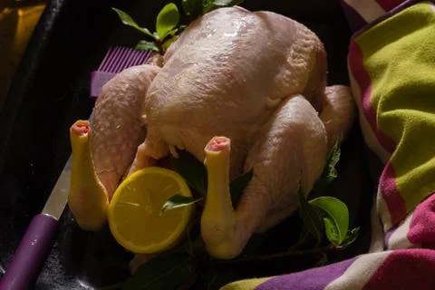Chicken prepared for roasting Stock Photos