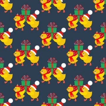 Chicken with presents pattern Illustrazione stock