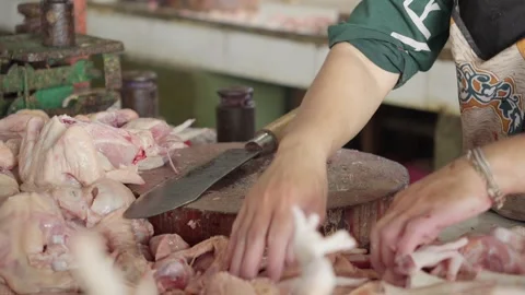 Chicken Processing at a Traditional Market Stock-Footage 340184490