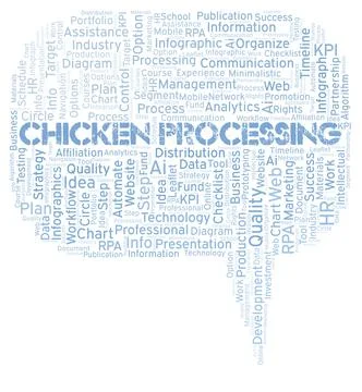 Chicken Processing typography word cloud create with the text only. 库存插图
