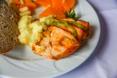 Chicken with puree Stock Photos