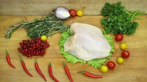 Chicken raw different pieces to dishes. Stock Footage 130002984