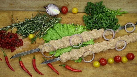 Chicken raw different pieces to dishes. Stock Footage 130002989