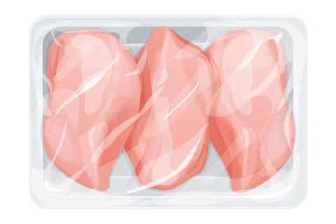Chicken raw filet in plastic tray, package with poultry in cartoon style Ilustração Stock