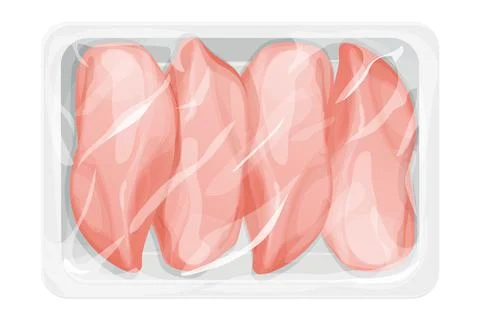 Chicken raw filet in plastic tray, package with poultry in cartoon style Stock Illustration