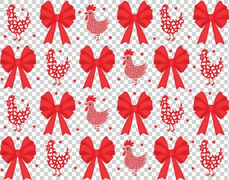 Chicken Ribbon Heart Pattern Repeat chickens and ribbons Ilustração Stock