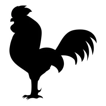 Chicken Rooster Farm Animals. Farm Bird. Black Bird Silhouette Stock Illustration