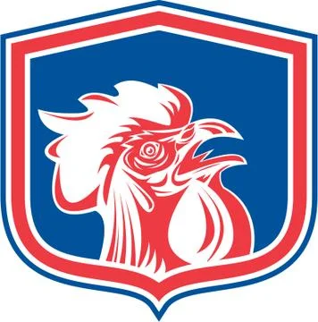 Chicken rooster head mascot shield retro Stock Illustration