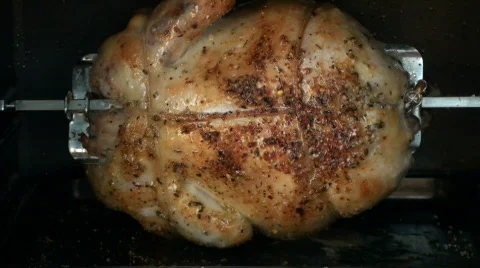 Chicken Rotisserie Turns On Spit Stock Footage
