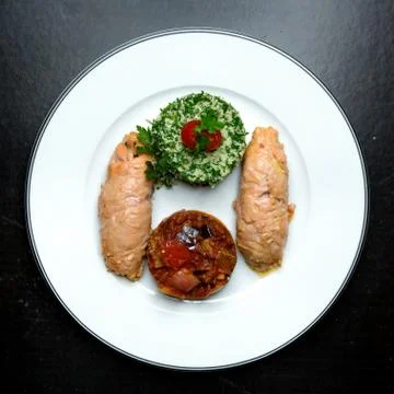 Chicken roulets with vegetable salad Stock Photos