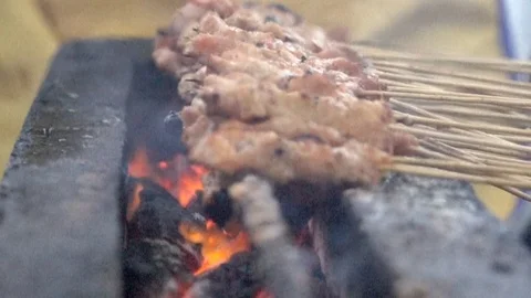 Chicken satay grilled with 4K resolution Stock Footage 88114275