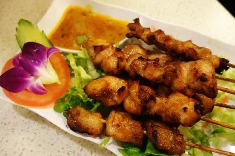 Chicken Satay Skewers Stock Photos