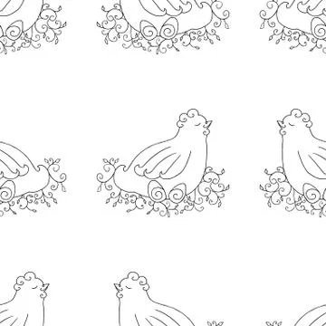 Chicken seamless pattern. Monochrome wallpaper with hen. Stock Illustration
