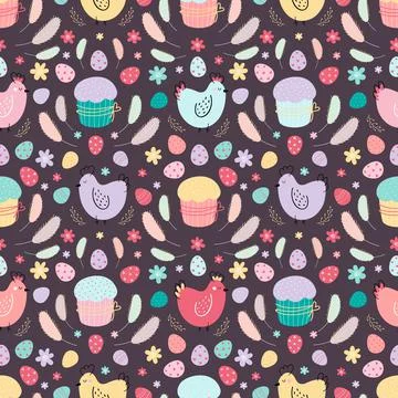 Chicken seamless pattern.pattern with eggs, cakes イラスト素材