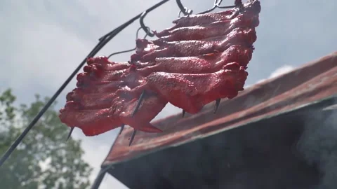 Chicken for serving with smoke Stock Footage 141950750