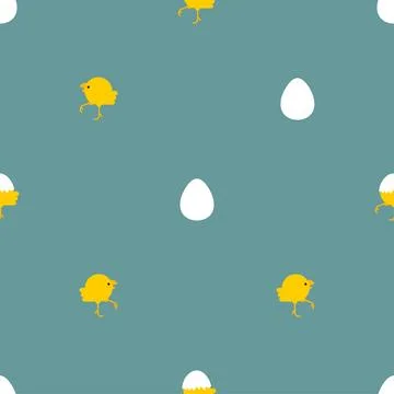 Chicken with shell pattern seamless. Farm bird background Stock Illustration