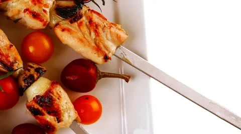 Chicken shish kebab with vegetables Stock Footage 45290657